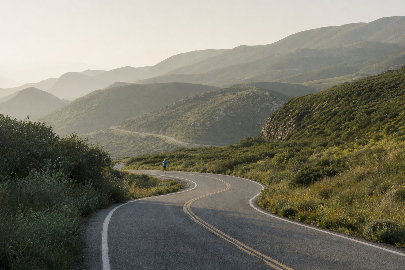 A runner on a winding mountain road