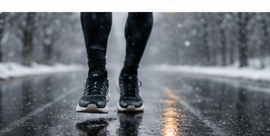 A runner moving through a snowy landscape